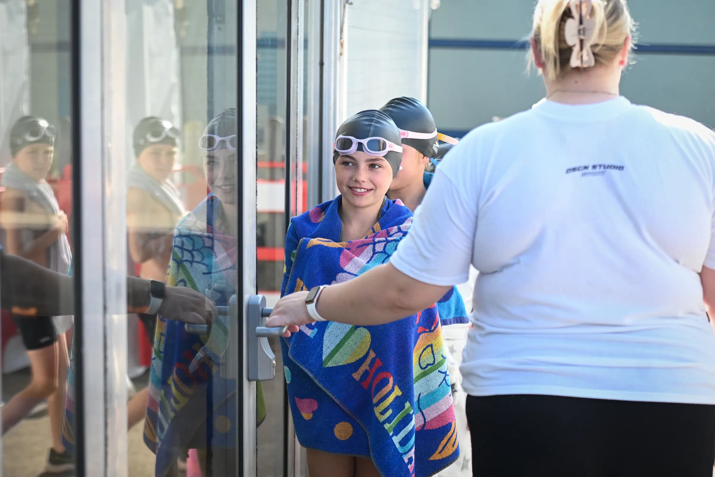 Pupils accessing the Swim:ED pool area with a member of staff